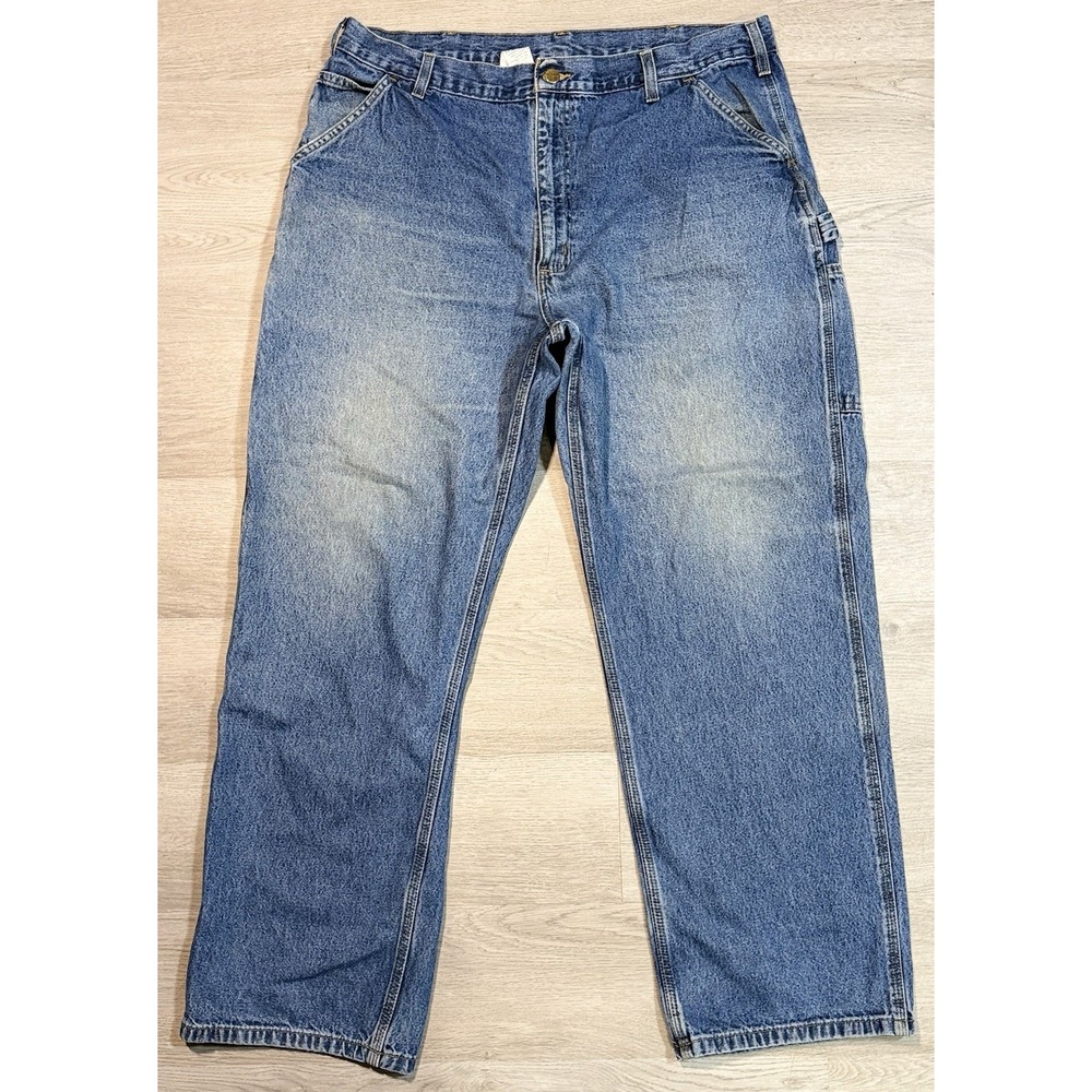 Carhartt Dungaree Fit Carpenter Jeans Men's 40x32 Blue Denim Distressed B13 DPS